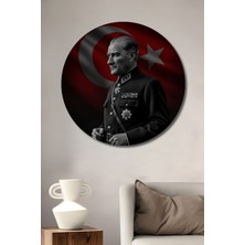 Teona Ahşap Mustafa Kemal Atatürk Yağlı Boya Görünümlü Ahşap Dekoratif Tablo Yuvarlak Duvar Tablosu