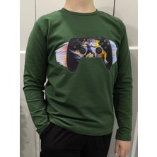 Pidal Giyim Futbolcu Desenli Oyun Konsolu Baskılı Pamuklu Uzun Kollu Erkek Çocuk Sweatshirt
