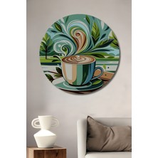 Teona Ahşap Kahve Sanatı Enerjisi Sulu Boya Görünümlü Ahşap Dekoratif Tablo Yuvarlak Duvar Tablosu