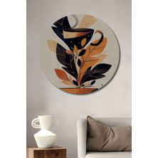 Teona Ahşap Sıcak Kahve Yaprakları Sulu Boya Görünümlü Modern Sanat Ahşap Dekoratif Tablo Yuvarlak Duvar Tablosu