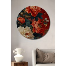 Teona Ahşap Canlı Pastel Boya Görünümlü Şakayık Çiçeği Yağlı Boya Sanat Tablosu Ahşap Dekoratif Tablo Yuvarlak Duvar Tablosu