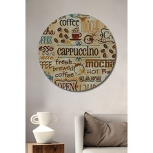 Teona Ahşap Kahve Dükkanı Yazılı Yağlı Boya Görünümlü Ahşap Dekoratif Tablo Yuvarlak Duvar Tablosu