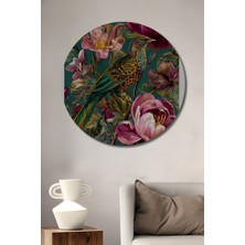 Teona Ahşap Görkemli Kuş ve Çiçekler Yağlı Boya Görünümlü Ahşap Dekoratif Tablo Yuvarlak Duvar Tablosu