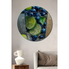 Teona Ahşap Canlandırıcı Yaban Mersini Limonata Sulu Boya Görünümlü Ahşap Dekoratif Tablo Yuvarlak Duvar Tablosu