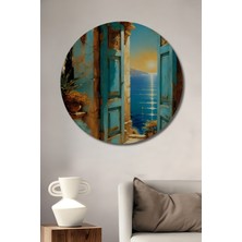Teona Ahşap Akdeniz Kapısı Sulu Boya Görünümlü Dekoratif Ahşap Tablo Yuvarlak Duvar Tablosu