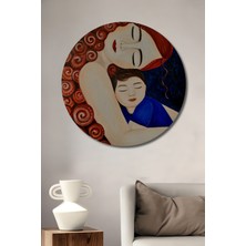 Teona Ahşap Anne Çocuk Sevgisi Sulu Boya Görünümlü Dekoratif Ahşap Tablo Yuvarlak Duvar Tablosu