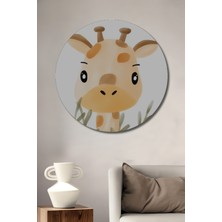 Teona Ahşap Sevimli Zürafa Suluboya Görünümlü Ahşap Dekoratif Tablo Yuvarlak Duvar Tablosu
