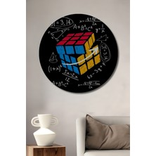 Teona Ahşap Rubik Küpü Matematik Denklemleri Sulu Boya Görünümlü Ahşap Dekoratif Tablo Yuvarlak Duvar Tablosu