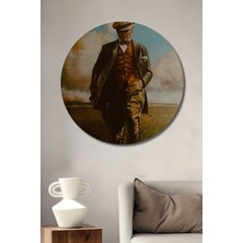 Teona Ahşap Atatürk Yağlı Boya Görünümlü Tablo Yuvarlak Duvar Tablosu