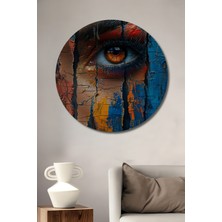 Teona Ahşap Çatlak Göz Yağlı Boya Görünümlü Ahşap Dekoratif Tablo Yuvarlak Duvar Tablosu