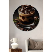 Teona Ahşap Kahve Rüyası Yağlı Boya Görünümlü Ahşap Dekoratif Tablo Yuvarlak Duvar Tablosu