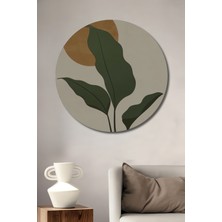 Teona Ahşap Tropik Yaprak ve Güneş Soyut Sanat Dekoratif Ahşap Tablo Yuvarlak Duvar Tablosu