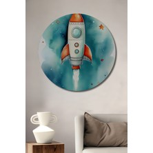 Teona Ahşap Uzaya Yolculuk Sulu Boya Görünümlü Ahşap Dekoratif Tablo Yuvarlak Duvar Tablosu