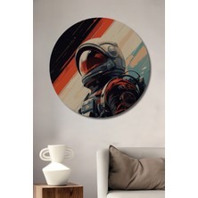 Teona Ahşap Uzay Macerası Yağlı Boya Görünümlü Dekoratif Ahşap Tablo Yuvarlak Duvar Tablosu