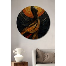 Teona Ahşap Alev Dansı Kadın Silüeti Yağlı Boya Görünümlü Dekoratif Ahşap Tablo Yuvarlak Duvar Tablosu