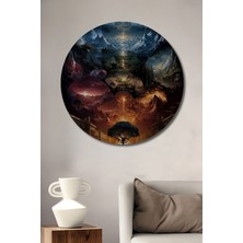 Teona Ahşap Yüksek Detaylı Yağlı Boya Görünümlü Antik Dünya Tablosu Yuvarlak Duvar Tablosu