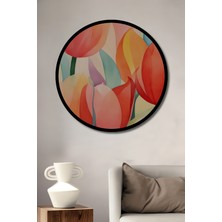 Teona Ahşap Canlı Lale Tasvirli Suluboya Görünümlü Modern Sanat Ahşap Dekoratif Tablo Yuvarlak Duvar Tablosu