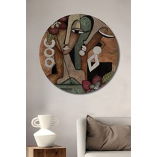 Teona Ahşap Aşkın Soyut Yüzleri Yağlı Boya Görünümlü Ahşap Dekoratif Tablo Yuvarlak Duvar Tablosu