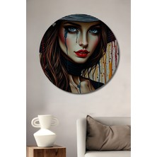 Teona Ahşap Göz Alıcı Kadın Portresi Yağlı Boya Görünümlü Modern Sanat Ahşap Dekoratif Tablo Yuvarlak Duvar Tablosu