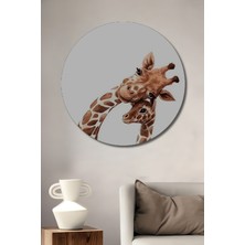 Teona Ahşap Anne Zürafa Yavrusu Sulu Boya Görünümlü Ahşap Dekoratif Tablo Yuvarlak Duvar Tablosu