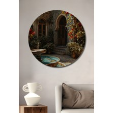 Teona Ahşap Gızemlı Avlu Sulu Boya Görünümlü Dekoratif Ahşap Tablo Yuvarlak Duvar Tablosu