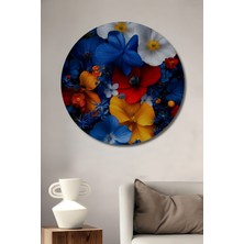 Teona Ahşap Canlı Renkler Çiçek Buketi Yağlı Boya Görünümlü Ahşap Dekoratif Tablo Yuvarlak Duvar Tablosu