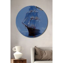 Teona Ahşap Masalsı Yelkenli Gemi Yağlı Boya Görünümlü Ahşap Dekoratif Tablo Yuvarlak Duvar Tablosu