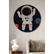 Teona Ahşap Uzay Temalı Astronot Sulu Boya Görünümlü Dekoratif Ahşap Tablo Yuvarlak Duvar Tablosu