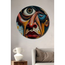 Teona Ahşap Abartılı Modern Ifade Sanatı Yağlı Boya Görünümlü Ahşap Dekoratif Tablo Yuvarlak Duvar Tablosu