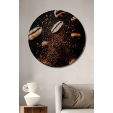 Teona Ahşap Kahve Çekirdekleri Patlaması Yağlı Boya Görünümlü Ahşap Dekoratif Tablo Yuvarlak Duvar Tablosu