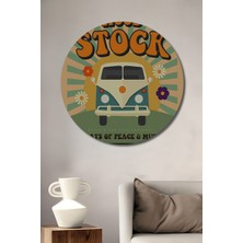 Teona Ahşap Woodstock Retro Van Sanat Tablosu Yuvarlak Duvar Tablosu
