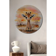 Teona Ahşap Sevimli Zürafa Sulu Boya Görünümlü Ahşap Dekoratif Tablo Yuvarlak Duvar Tablosu