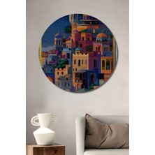 Teona Ahşap Büyülü Şehir Manzarası Yağlı Boya Görünümlü Ahşap Dekoratif Tablo Yuvarlak Duvar Tablosu