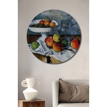 Teona Ahşap Meyve Tabağı ve Bardak Yağlı Boya Görünümlü Dekoratif Ahşap Tablo Yuvarlak Duvar Tablosu