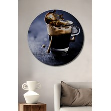 Teona Ahşap Kahve Sıçraması Yağlı Boya Görünümlü Ahşap Tablo Yuvarlak Duvar Tablosu