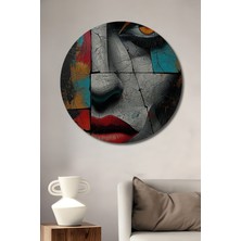 Teona Ahşap Kırık Ayna Kadın Portresi Yağlı Boya Görünümlü Dekoratif Ahşap Tablo Yuvarlak Duvar Tablosu