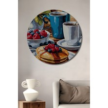 Teona Ahşap Lezzetli Kahvaltı Manzarası Yağlı Boya Görünümlü Ahşap Dekoratif Tablo Yuvarlak Duvar Tablosu