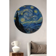 Teona Ahşap Yıldızlı Gece Van Gogh Yağlı Boya Görünümlü Modern Sanat Ahşap Dekoratif Tablo Yuvarlak Duvar Tablosu