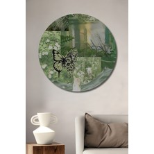 Teona Ahşap Yeşil Rüya Kelebek ve Kuzu Ahşap Dekoratif Tablo Yuvarlak Duvar Tablosu