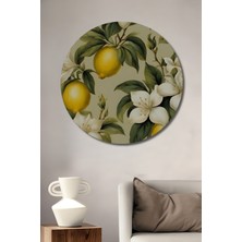 Teona Ahşap Canlı Limon ve Beyaz Çiçek Desenli Yağlı Boya Görünümlü Ahşap Dekoratif Tablo Yuvarlak Duvar Tablosu