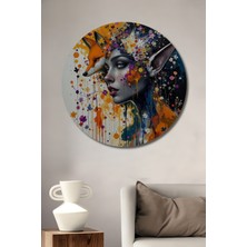 Teona Ahşap Gızemlı Tilki Kadın Sulu Boya Görünümlü Ahşap Dekoratif Tablo Yuvarlak Duvar Tablosu