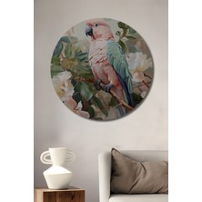 Teona Ahşap Pembe Sultan Papağanı Sulu Boya Görünümlü Ahşap Dekoratif Tablo Yuvarlak Duvar Tablosu
