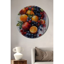 Teona Ahşap Canlı Meyve Buketi Sulu Boya Görünümlü Ahşap Dekoratif Tablo Yuvarlak Duvar Tablosu