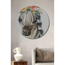 Teona Ahşap Sevimli Zebra Çiçek Tacı Sulu Boya Görünümlü Ahşap Dekoratif Tablo Yuvarlak Duvar Tablosu