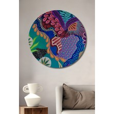 Teona Ahşap Egzotik Bitki Desenli Yağlı Boya Görünümlü Modern Sanat Ahşap Tablo Yuvarlak Duvar Tablosu