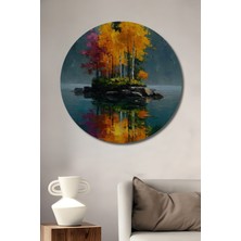 Teona Ahşap Sonbahar Ormanı Yağlı Boya Görünümlü Ahşap Dekoratif Tablo Yuvarlak Duvar Tablosu