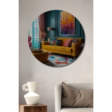 Teona Ahşap Canlı Çiçek Tarlası Yağlı Boya Görünümlü Ahşap Dekoratif Tablo Yuvarlak Duvar Tablosu