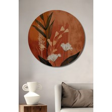 Teona Ahşap Modern Botanik Sulu Boya Görünümlü Ahşap Dekoratif Tablo Yuvarlak Duvar Tablosu