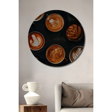 Teona Ahşap Kahve Sanatı Yağlı Boya Görünümlü Ahşap Tablo Yuvarlak Duvar Tablosu