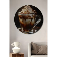 Teona Ahşap Lezzetli Çikolatalı Kahve Görünümlü Yağlı Boya Efektli Ahşap Dekoratif Tablo Yuvarlak Duvar Tablosu